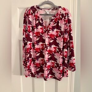 Liz Claiborne Floral V-Neck Blouse - Red and Pink NWT